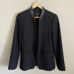 Club Monaco Wool Blend Black Blazer with Leather Trim Size 6